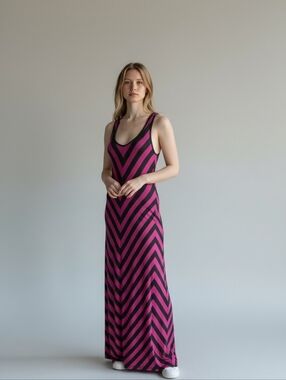 Apt. 9 Black & Purple Cheveron Striped Maxi Dress